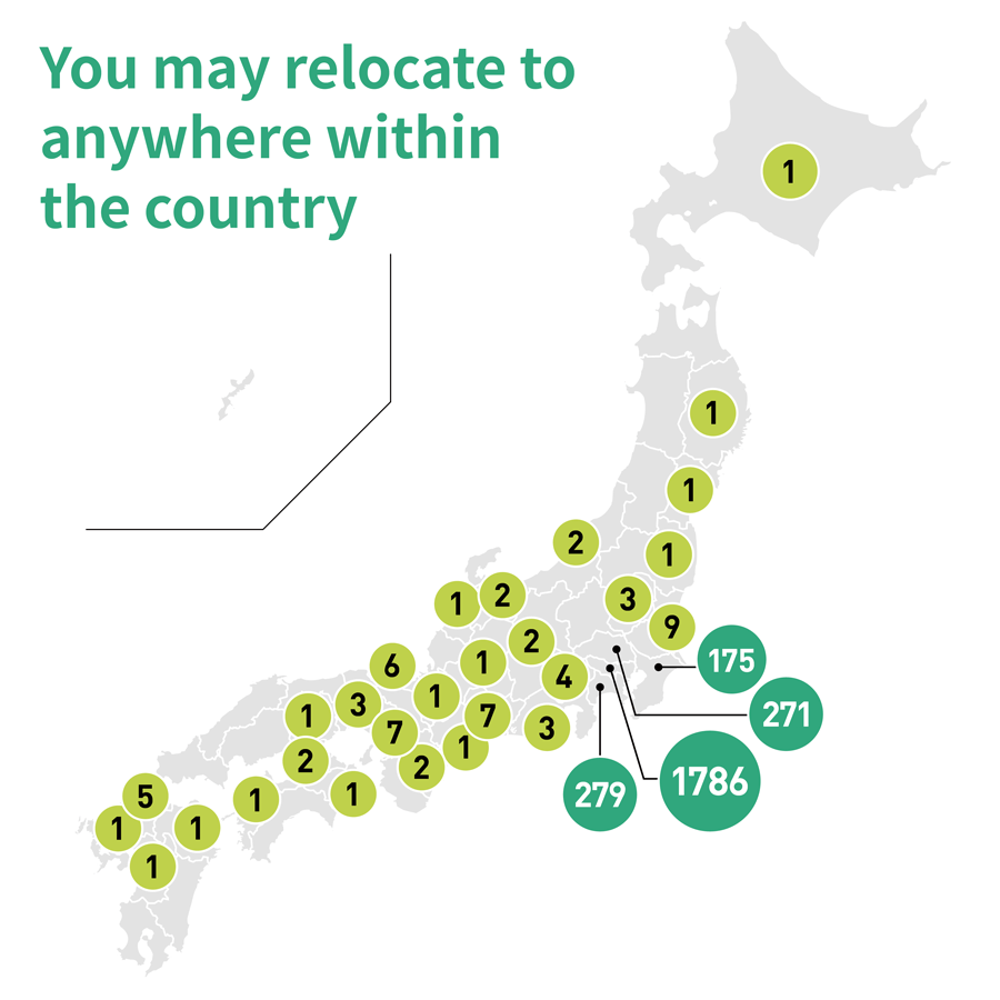 Employee residence distribution map (number of employees) *as of December, 2023